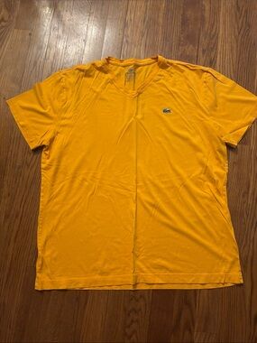 Lacoste Men’s Bright Yellow V-Neck Tee with Green Croc Logo